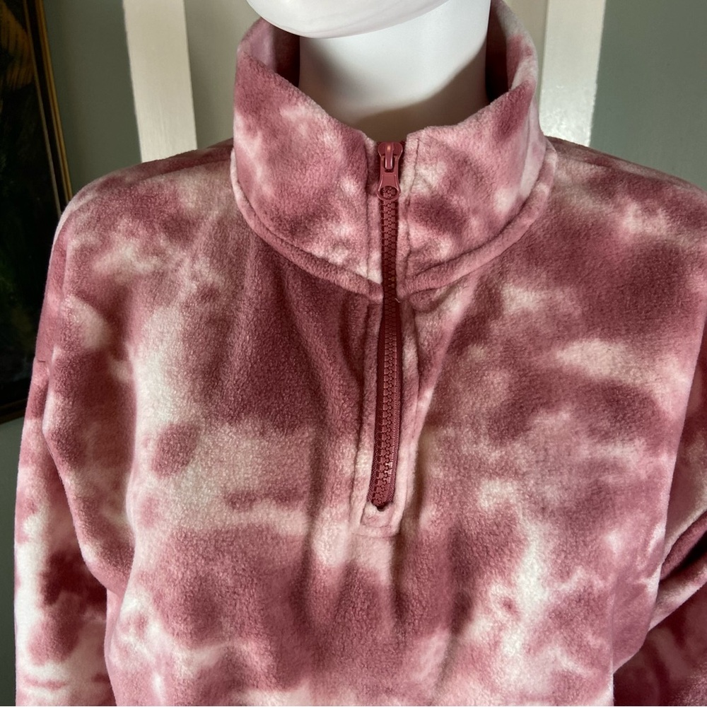 Hippie Rose Pink White Tie-Dye Fleece Cropped Sweatshirt Sweater L Quarter Zip - Picture 7 of 10
